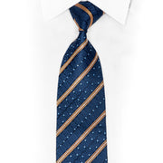 Gravata de seda com strass e listras douradas em cartela azul