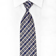 Silver Navy Plaid Rhinestone Silk Necktie With Red Sparkles