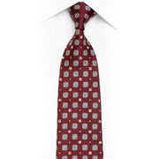Silver Geometric Squares On Burgundy Rhinestone Silk Necktie With Sparkles