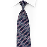 Silver Trellis On Blue Rhinestone Silk Necktie With Red Sparkles
