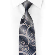 Silver Scrolls On Silver Silk Rhinestone Necktie With Silver Sparkles