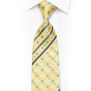 Gravata Cartouche Teal Floral Cinza Listras em Seda com Strass Amarelo