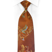 Orange Floral On Brown Rhinestone Necktie