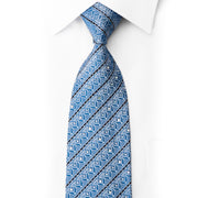 Park Land Rhinestone Silk Necktie Silver Filigree On Blue With Silver Sparkles