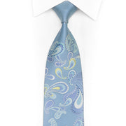 Gravata Paisley em seda com strass azul claro e brilhos prateados