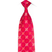 Pink Red Geometric Design Rhinestone Silk Necktie With Silver Sparkles