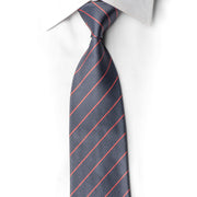 Luxury Grey Silk Pinstripe Tie with Coral Red Stripes | San-Dee-201