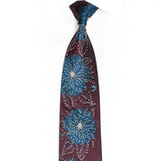 Blue Floral On Burgundy Rhinestone Silk Necktie - 1