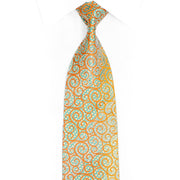 Blue Scrolls On Orange Yellow Rhinestone Silk Tie - 1