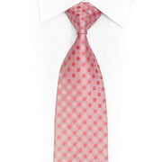 Geometric Circles On Pink Silk Necktie With Silver Sparkles