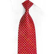 Geometric Dots On Red Rhinestone Silk Tie With Gold