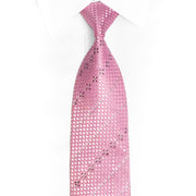Geometric On Pink Rhinestone Silk Tie With Silver Sparkles