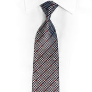 Navy Hounds Tooth On Silver Silk Tie With Crystal