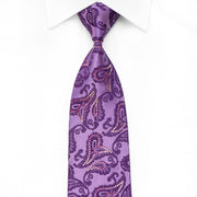 Yezak Men’s Crystal Silk Tie Paisley On Purple With Sparkles
