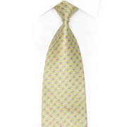 Pink Geometric On Pale Green Rhinestone Silk Necktie - 1