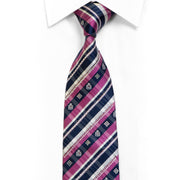 Violet Navy Silver Plaid Rhinestone Silk Tie With Silver