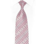 Pink Silver Blue Checked Rhinestone Silk Tie With Silver