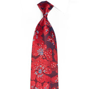 Red Floral Rhinestone Silk Necktie - 1