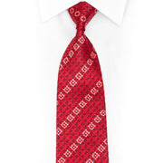 Red Geometric On Burgundy Rhinestone Silk Necktie - 1