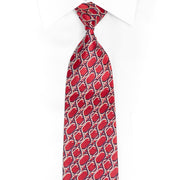 Silver Blue Geometric On Dark Red Rhinestone Silk Tie