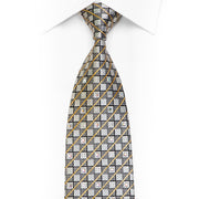 Silver Checkered On Black With Gold Stripes Rhinestone Silk