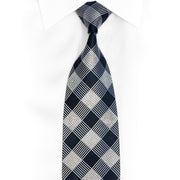 Silver Checkered On Navy Rhinestone Silk Tie - 1