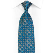 Teal Silver Gray Geometric Rhinestone Silk Necktie With Silver Sparkles