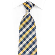 Gold Navy Cream Plaid Rhinestone Necktie With Silver Sparkles
