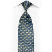 Green Micro Squares On Navy Blue Rhinestone Necktie With Silver Sparkles
