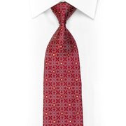 Silver Geometric On Burgundy Rhinestone Silk Necktie With Sparkles