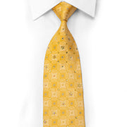 Lancetti Men's Silk Necktie Interlocking Medallions On Yellow With Crystal Rhinestones