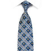 Gravata masculina de seda com strass Pierre Cardin cartela prateada em azul com brilhos dourados