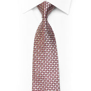 Silk Necktie Silver Geometric On Burgundy With Silver Sparkles