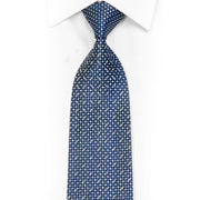 Silver Blue Micro Checkered Rhinestone Silk Necktie With Sparkles