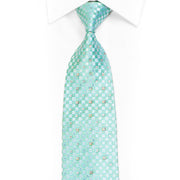 Mint Green Checkered Rhinestone Tie With Gold Sparkles