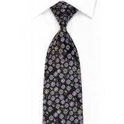 Rogatis Rhinestone Necktie Silver Mauve Floral On Black With Sparkles