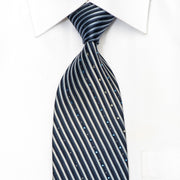 Aquascutum Men's Rhinestone Silk Tie Striped On Blue With Silver Sparkles - San-Dee