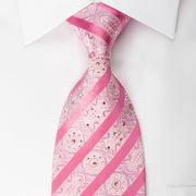 Arpeggio Rhinestone Silk Necktie Striped On Pink With Pink Sparkles - San-Dee