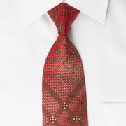 Arpeggio Silk Rhinestone Necktie Plaids On Burgundy With Silver Sparkles - San-Dee