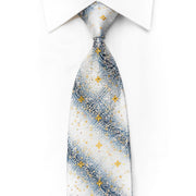 Cabrini Men's Crystal Rhinestone Silk Necktie Cartouche On Silver With Gold Sparkles - San-Dee