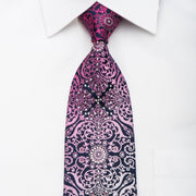 Christian Aujard Rhinestone Necktie Purple Damask On Navy With Silver Sparkles - San-Dee