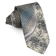 Daks Men’s Rhinestone Tie Gray Stripes & Floral With Golden