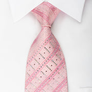 Daks Rhinestone Silk Necktie Pink Striped With Silver