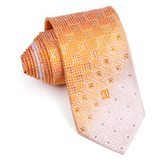 Daks Silk Neck Tie With Rhinestones Orange & White Checked