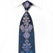 Daniel Hechter Men's Crystal Necktie Blue Purple Damask On Black Sparkling With Rhinestones - San-Dee