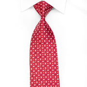 Daniel Hechter Men's Crystal Silk Necktie Geometric Circles On Red With Silver Sparkles - San-Dee