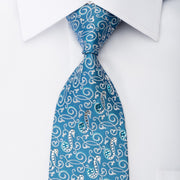 Daniel Hechter Men's Silk Tie Silver Filigree On Blue Sparkling With Rhinestones - San-Dee