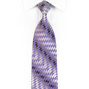 Elegance Men's Silk Rhinestone Tie Purple Geometric On Silver With Sparkles - San-Dee