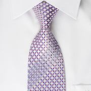 Indian Homme Bling Tie Mauve Silver Checkered With Sparkling