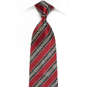 Indian Homme Men’s Crystal Silk Tie Burgundy Black Striped